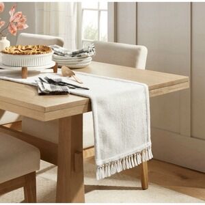 Table Runner 14" x 72" Pebble Texture Woven Cream Fringed Hearth & Hand Magnolia